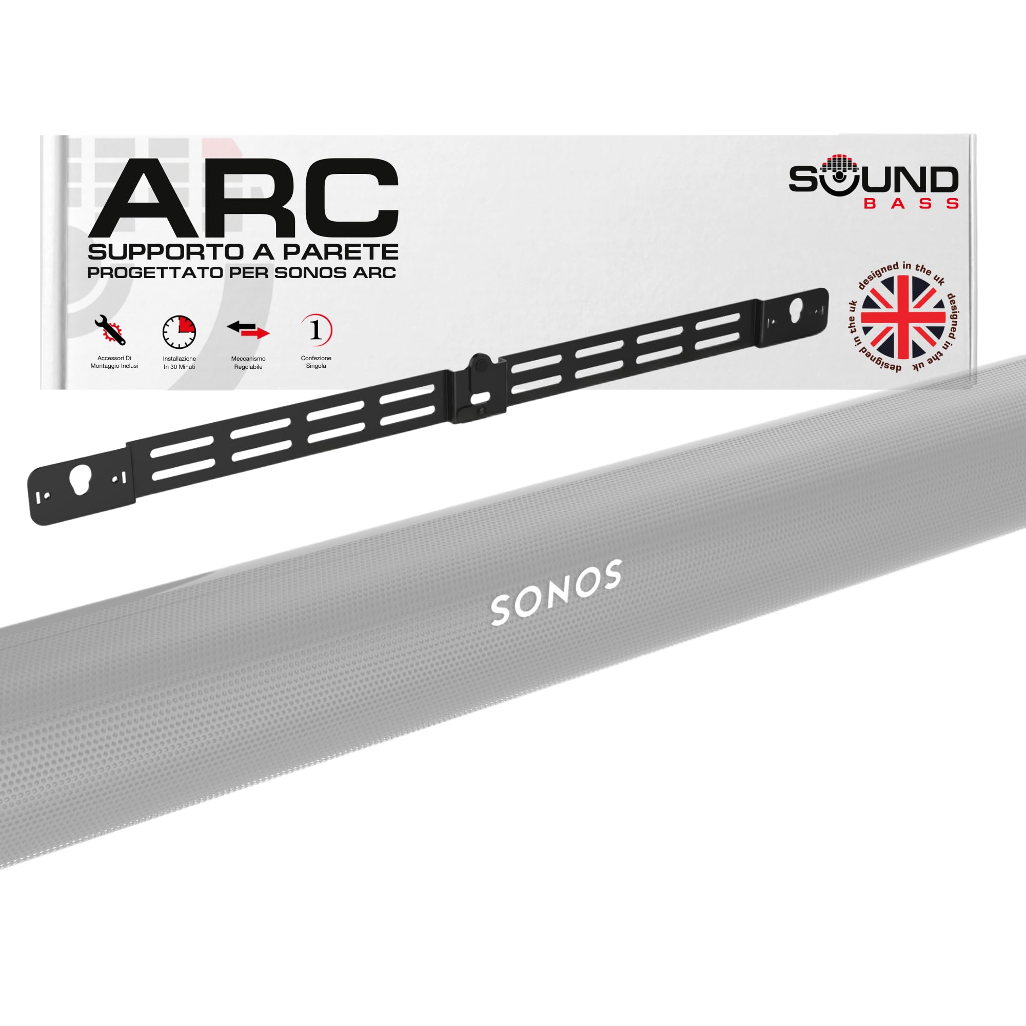 Sound bass Staffa da parete per Arc Soundbar, nera | Compatibile con Sonos Arc e Arc Ultra, profondità regolabile, kit completo, progettato nel Regno Unito