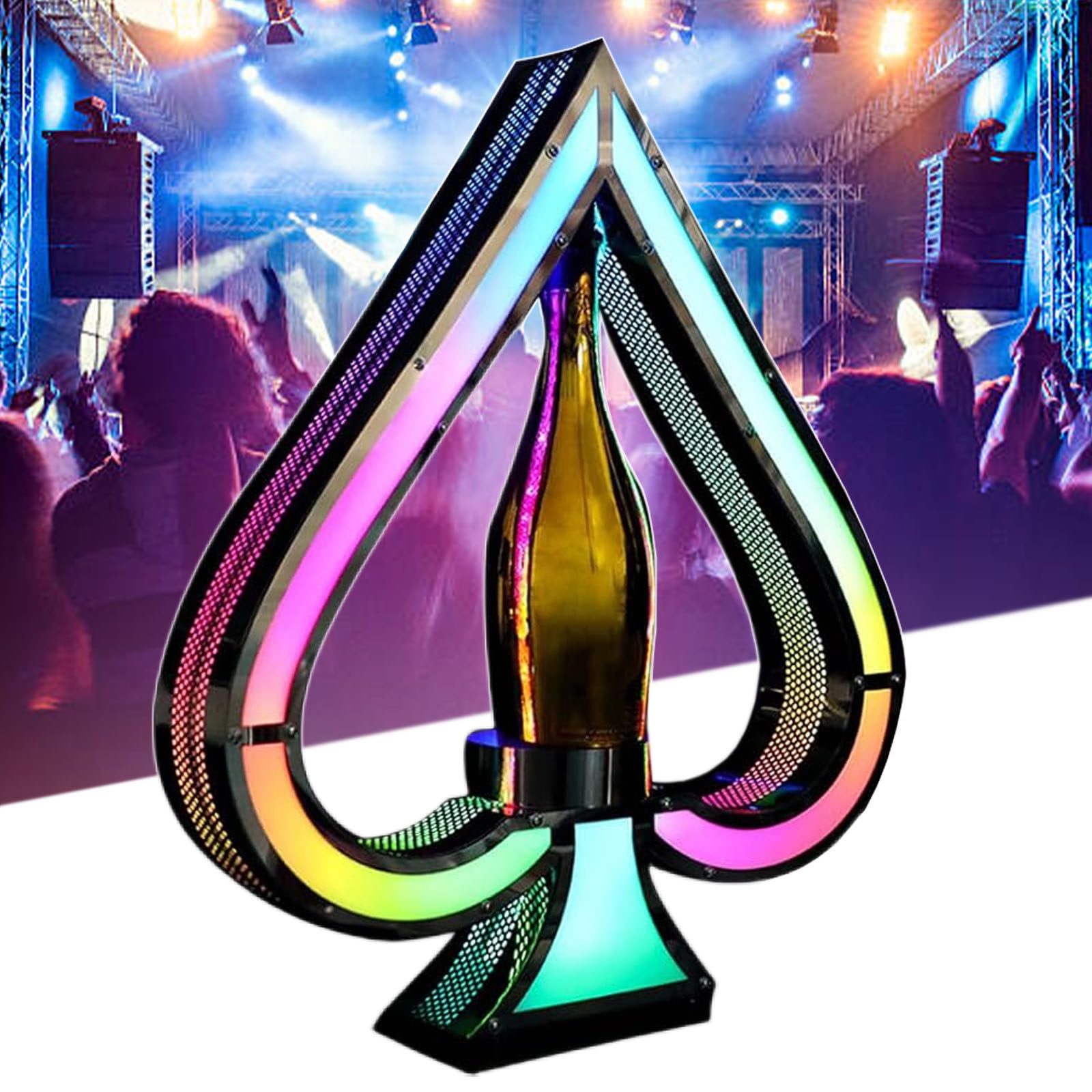 Rechargeable Lighted Liquor Display Stands, Ace of Spades Club Signs for Bottle Service, 7 Color Light + Gradient Color, Acrylic Material & Rechargeable Design, for Nightclub/Bar/Party