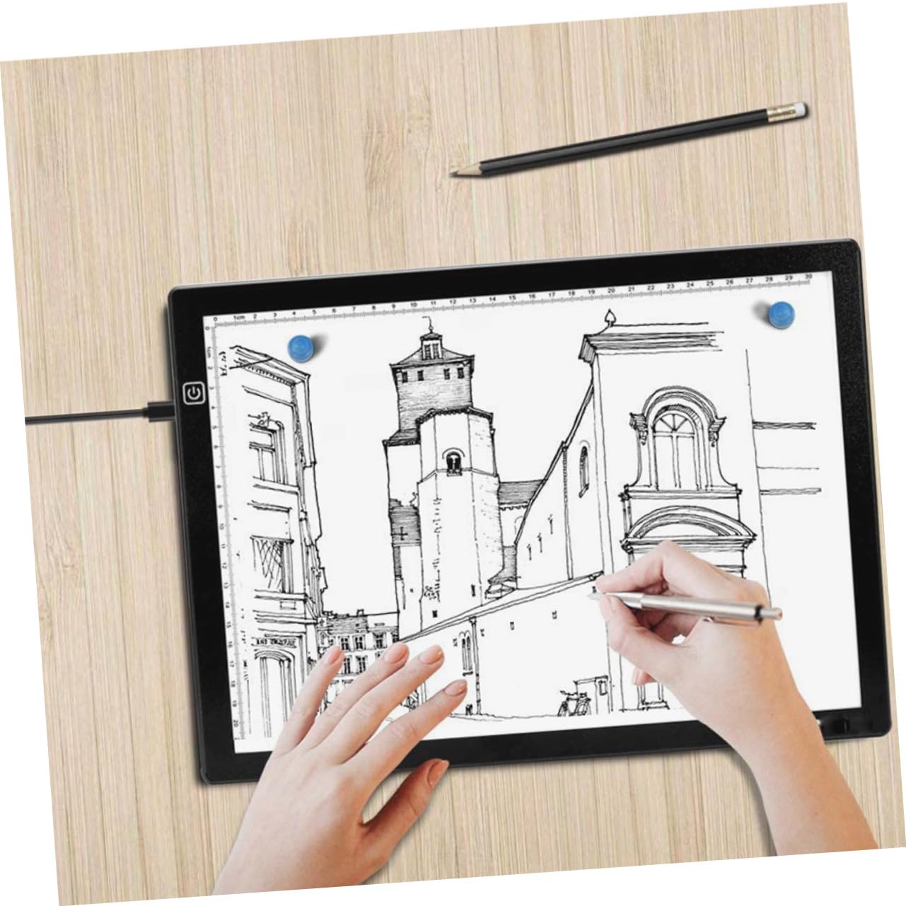 GARIOUANS Table Lumineuse de Traçage avec Aimants Magnétiques A4 en Acrylique Blanc et Règle Intégrée Support Papier pour Dessin Professionnel Léger