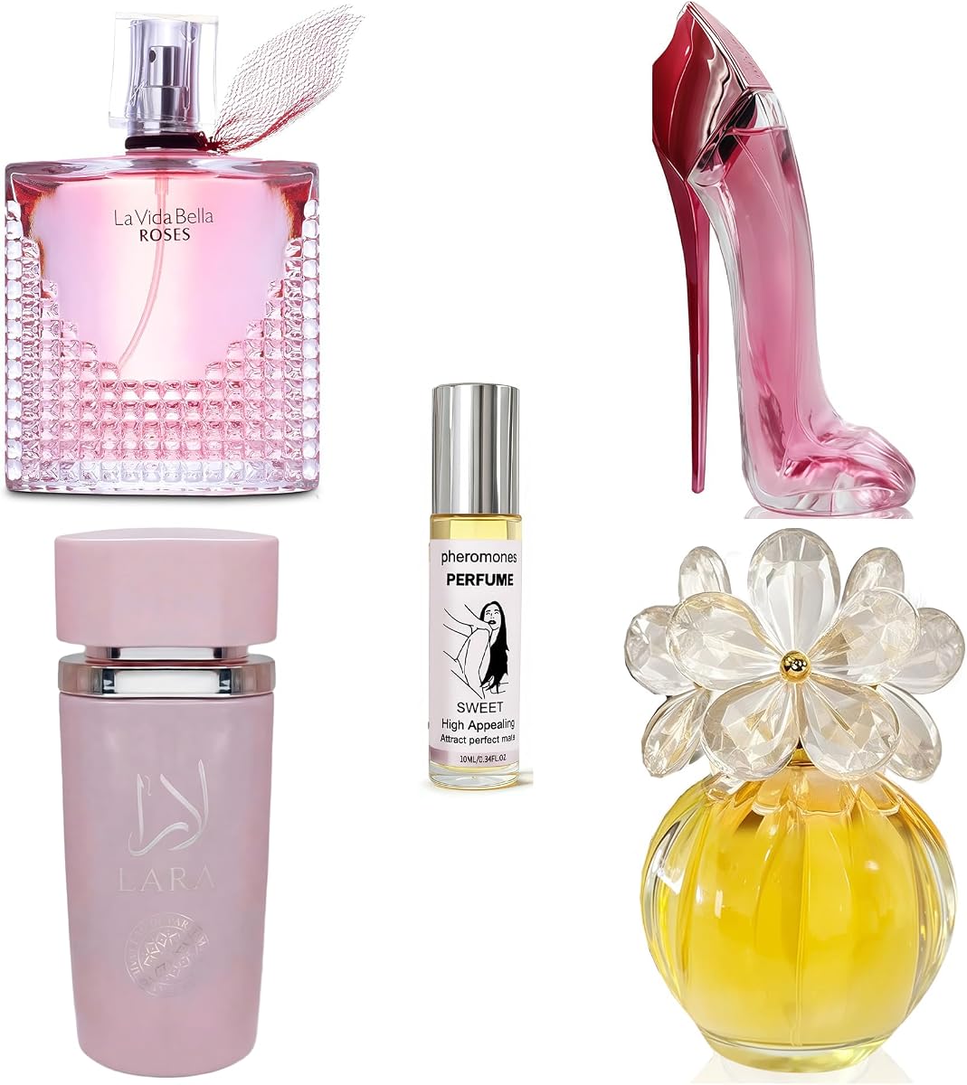 AFLUXE 4-Piece Women's Perfume Set with 10ml Rollerball, EDP Collection, Variety of Fragrances,Long Lasting Fragrance (Sarah Candy/dcy black/La vida bella rose/Nice Girl Pink)