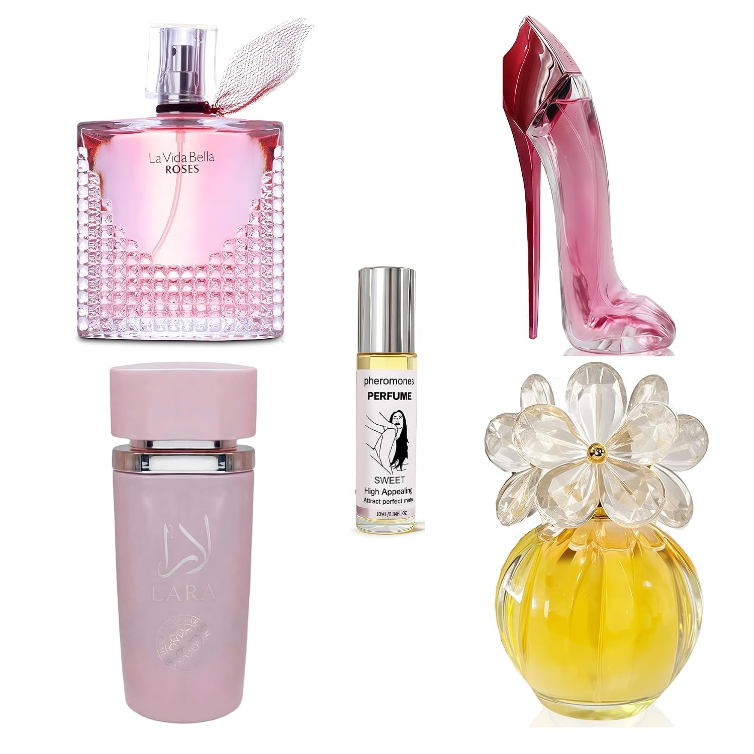 AFLUXE 4-Piece Women's Perfume Set with 10ml Rollerball, EDP Collection, Variety of Fragrances,Long Lasting Fragrance (Sarah Candy/dcy black/La vida bella rose/Nice Girl Pink)