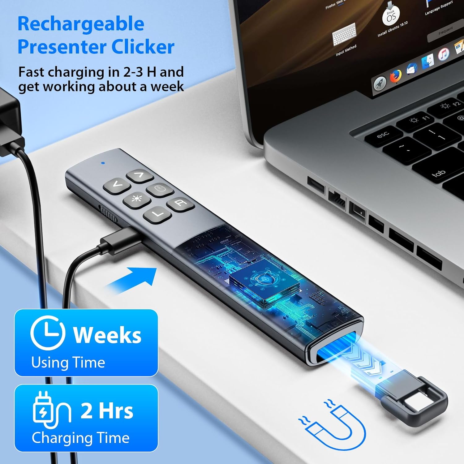 Presentation Clicker with Air Mouse - USB C Wireless Presenter Remote Clicker with Light Pointer, RF 2.4GHz PowerPoint Clicker for Presentation, Computer Pointer Clicker Slide Advancer for Mac,Laptop
