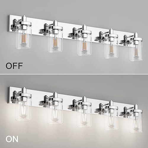 Miniatura 2 de Aipsun Lámpara de baño cromada de 5 luces con pantalla de vidrio transparente