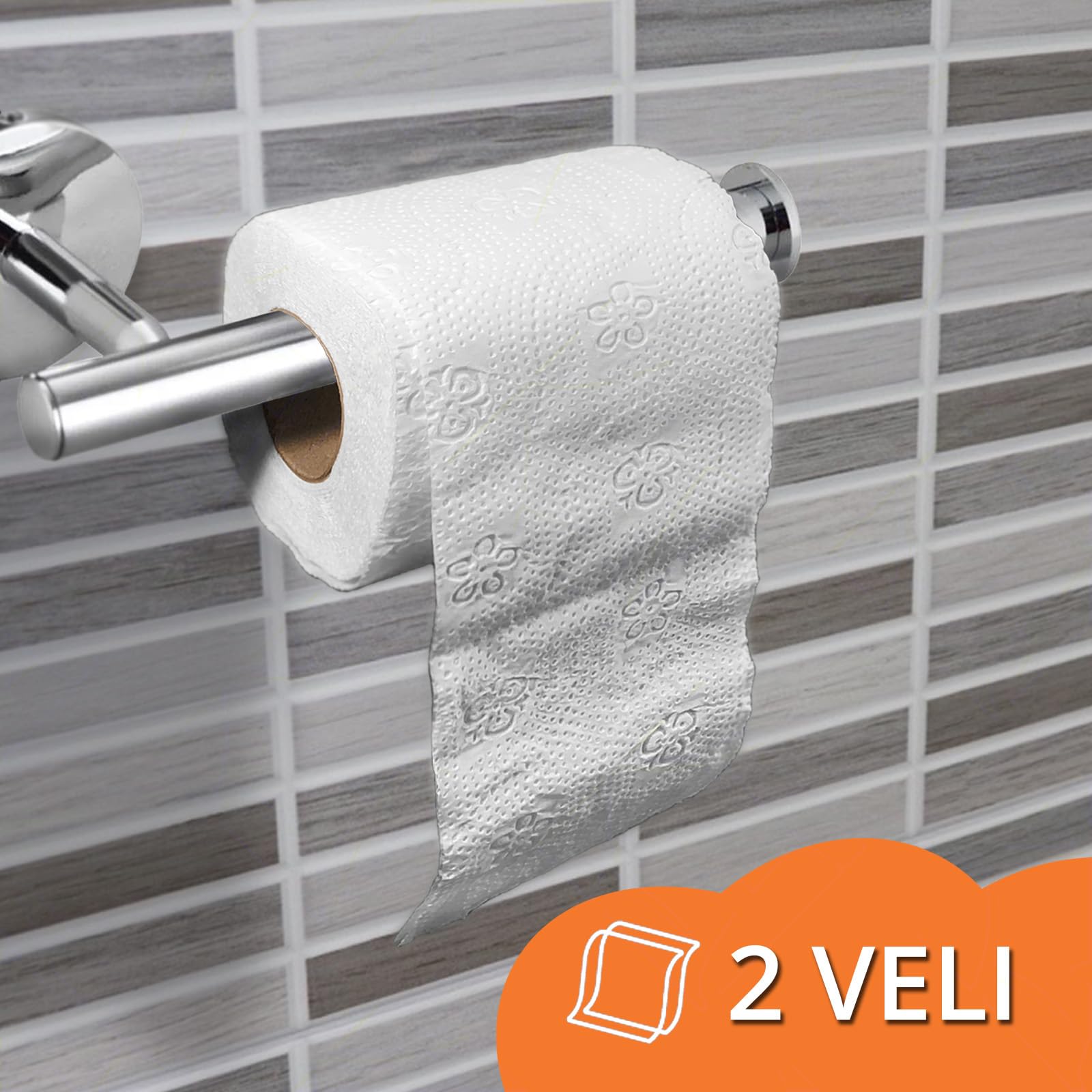 Sicignano | Papel higiénico Paquete de 120 rollos Dynamic, 2 capas de celulosa, 104 tiras, longitud hasta 12 metros, uso doméstico Hotel Formato Familia Paquete