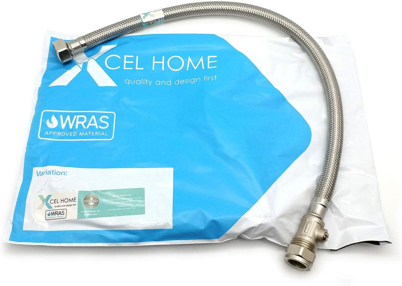 1 x WRAS Approved 500mm 15mm Compression with Isolation Valve x 1/2" Flexible Pipe Connector | Kitchen Sink/Bathroom Basin Stainless Steel Braided Flexi Connectors