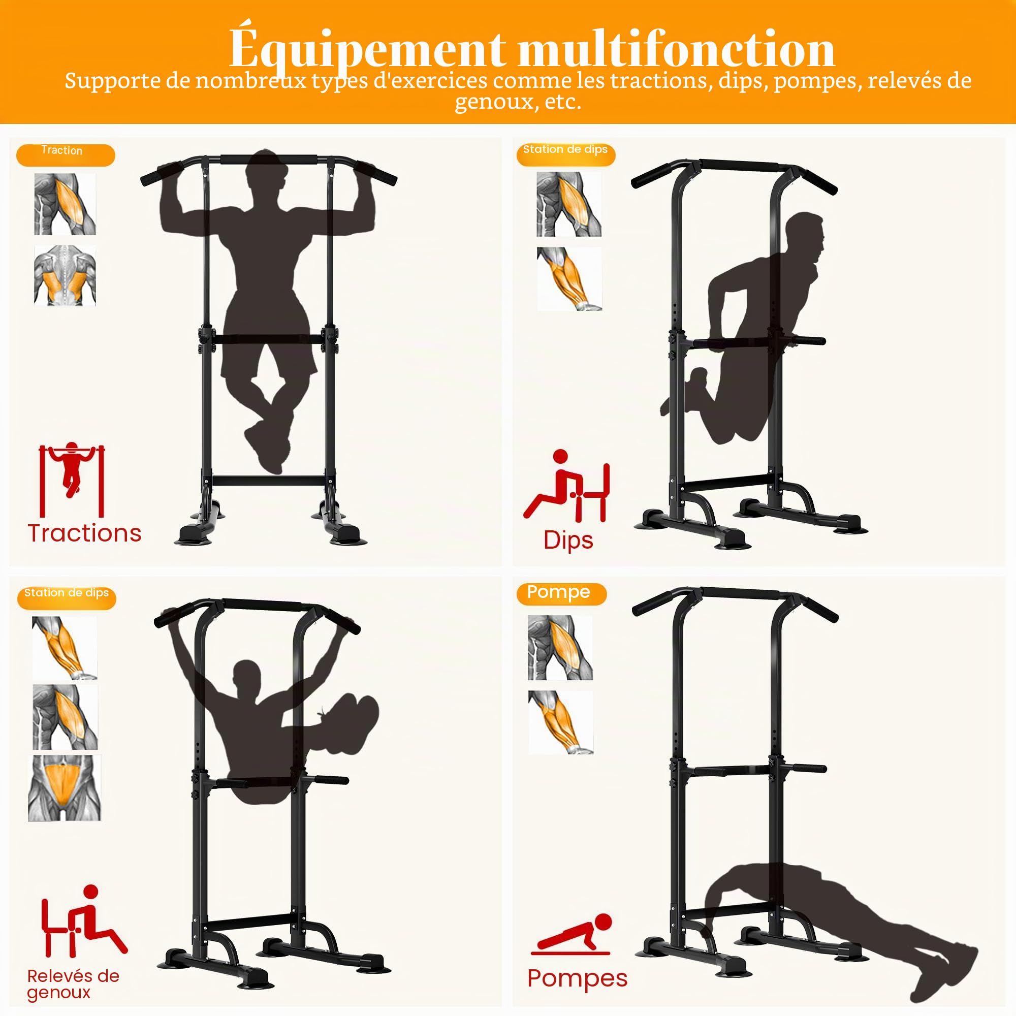 DlandHome Tour de puissance multifonction réglable en hauteur - Station de traction et de dips - Station de musculation pour entraînement de fitness