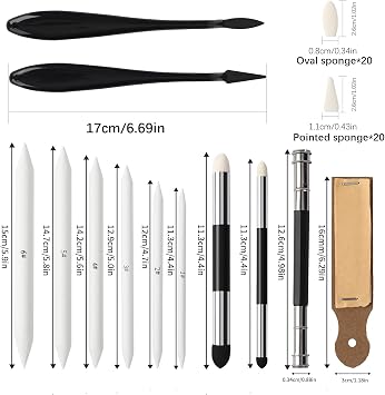 32 Pcs Blending Stumps Set,Sketch Drawing Stumps Pencils Tools Blending Sponge Pen Sketch Wiper with 20 Pcs Sponge Heads for School Students Artists Supplies