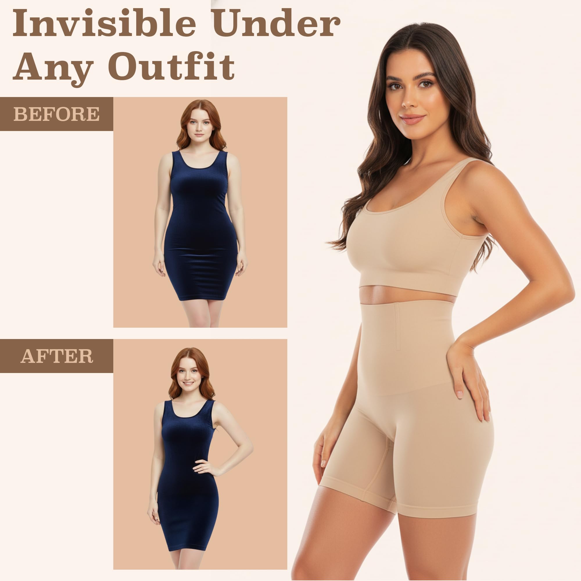 Shoppy Villa High Waist Tummy Control Shapewear Shorts for Women, Seamless Body Shaper Butt Lifter Thigh Slimmer Compression Shorts, Breathable Sculpting Underwear Shapewear for Dresses - Beige, XXL 3