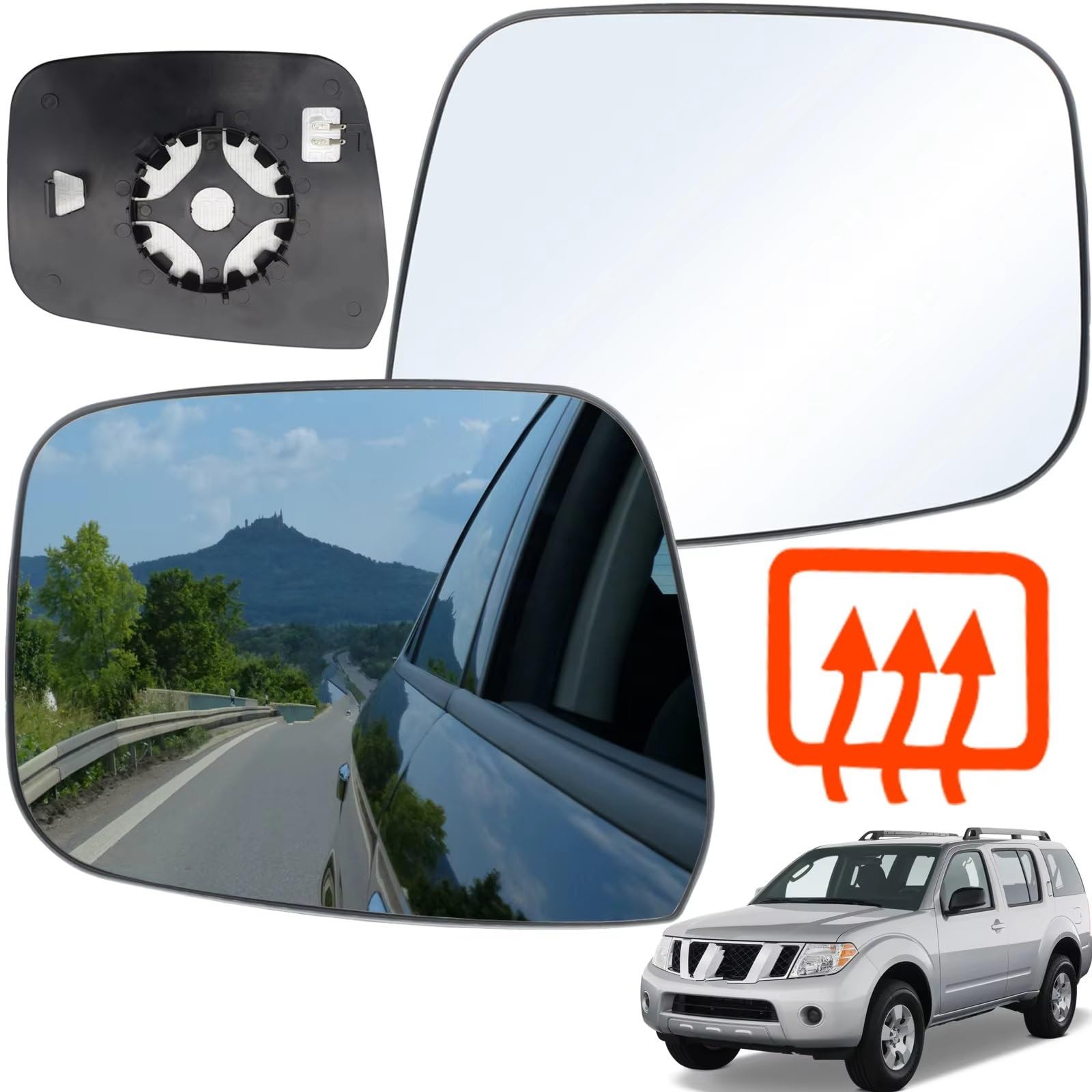 Verre De Rétroviseur Rétroviseur Latéral Chauffant pour Nissan pour Navara pour D40 pour Pathfinder pour R51 2005-2013 avec Plaque À Clipser Côté Gauche/Droite Glace De Rétroviseur Extérieure(Right)