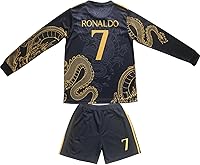 CEKFAX Ronaldo #7 Gold Black Dragon Long Sleeve Kids Soccer Jersey & Shorts Set - Youth Sizes