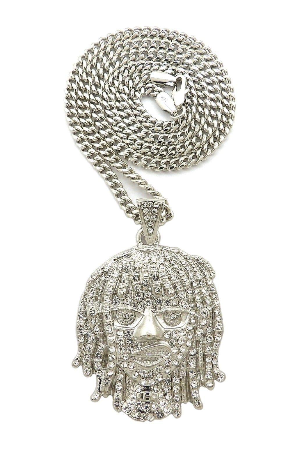 Pyramid JewelerMens Iced Out Lil Pump Portrait Hip Hop Pendant & 24" Cuban Chain Necklace
