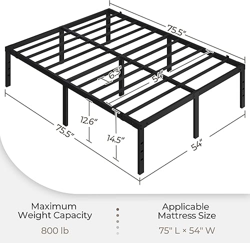 Miniatura 2 de Yaheetech Base de cama de tamaño matrimonial de 14 pulgadas, plataforma de metal duradera con soporte de acero resistente, base de colchón