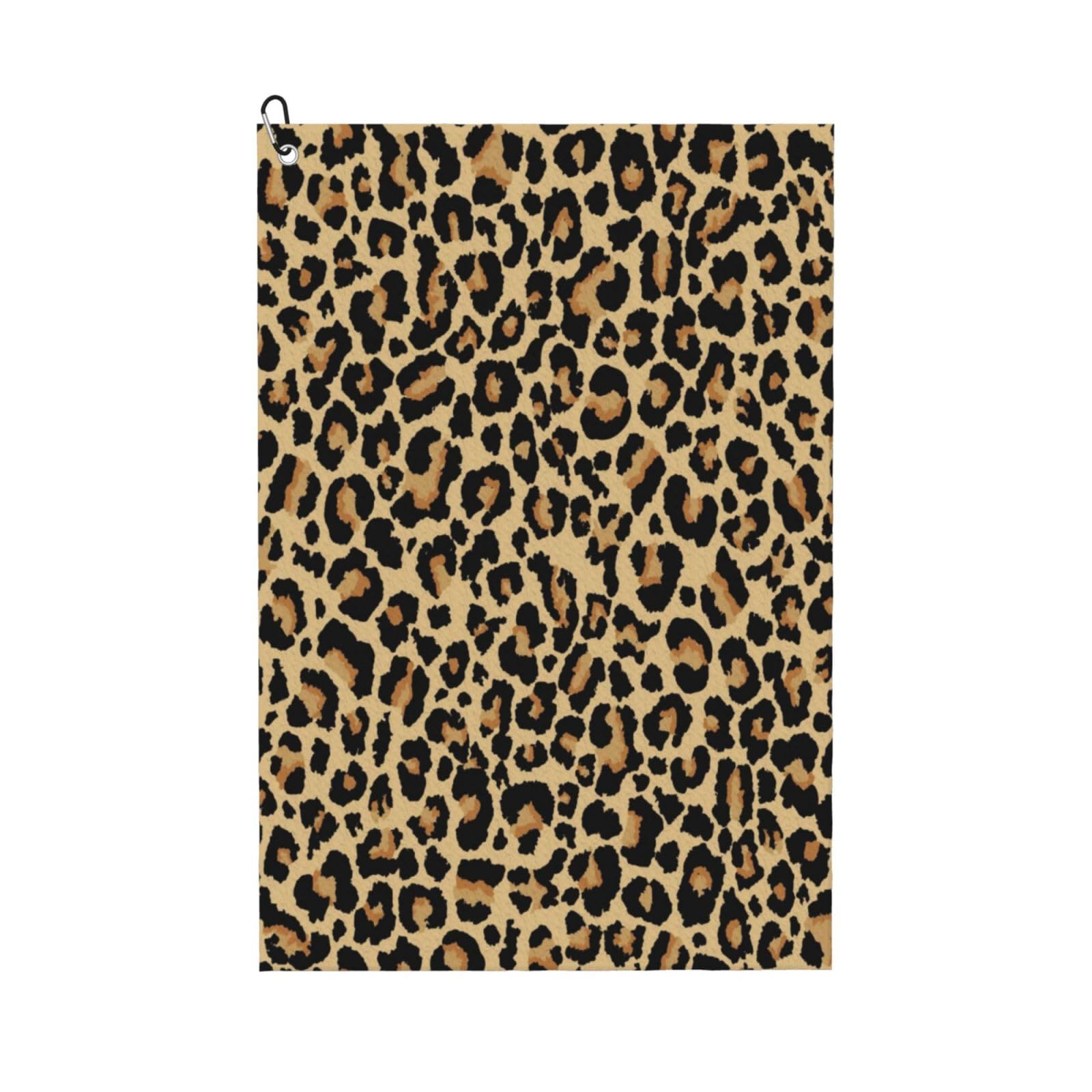 AOOEDM Leopard Print Print Golf Towel with Carabiner Clip Absorbent Microfiber Golf Towel for Cleaning Golf Ball Club Putter Iron for Golf Bag Trolly Belt Loop 16" X 24"