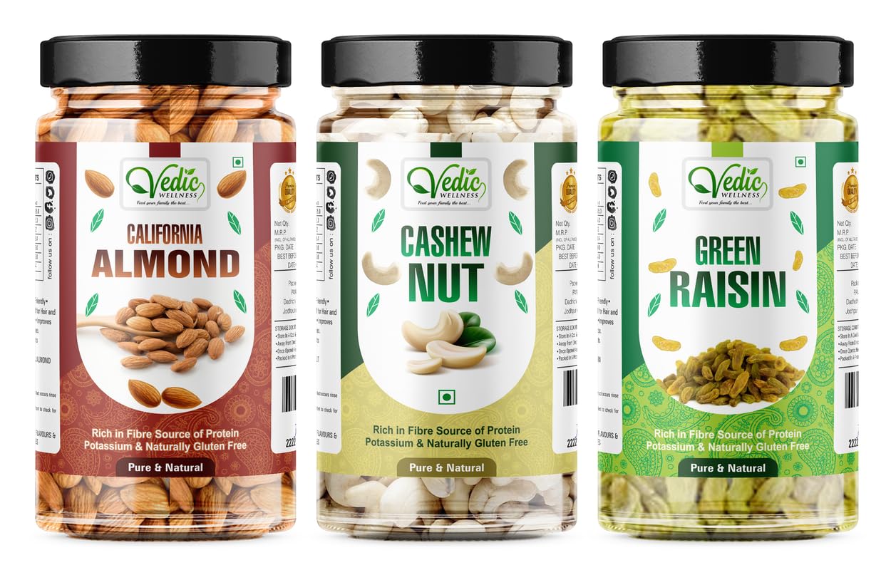 See full amazon price history chart for VEDIC WELLNESS 100% Pure & Natural Cashew Nuts, Almonds & Green Raisin Combo Jar Pack |High in Fiber & Boost Immunity |Healthy Tasty Dry Fruits Combo Pack (250g each) VEDIC WELLNESS 100% Pure & Natural Cashew Nuts, Almonds & Green Raisin Combo Jar Pack |High in Fiber & Boost Immunity |Healthy Tasty Dry Fruits Combo Pack (250g each) (B0CLZKVFVG) Amazon Price History, Amazon Price Tracker