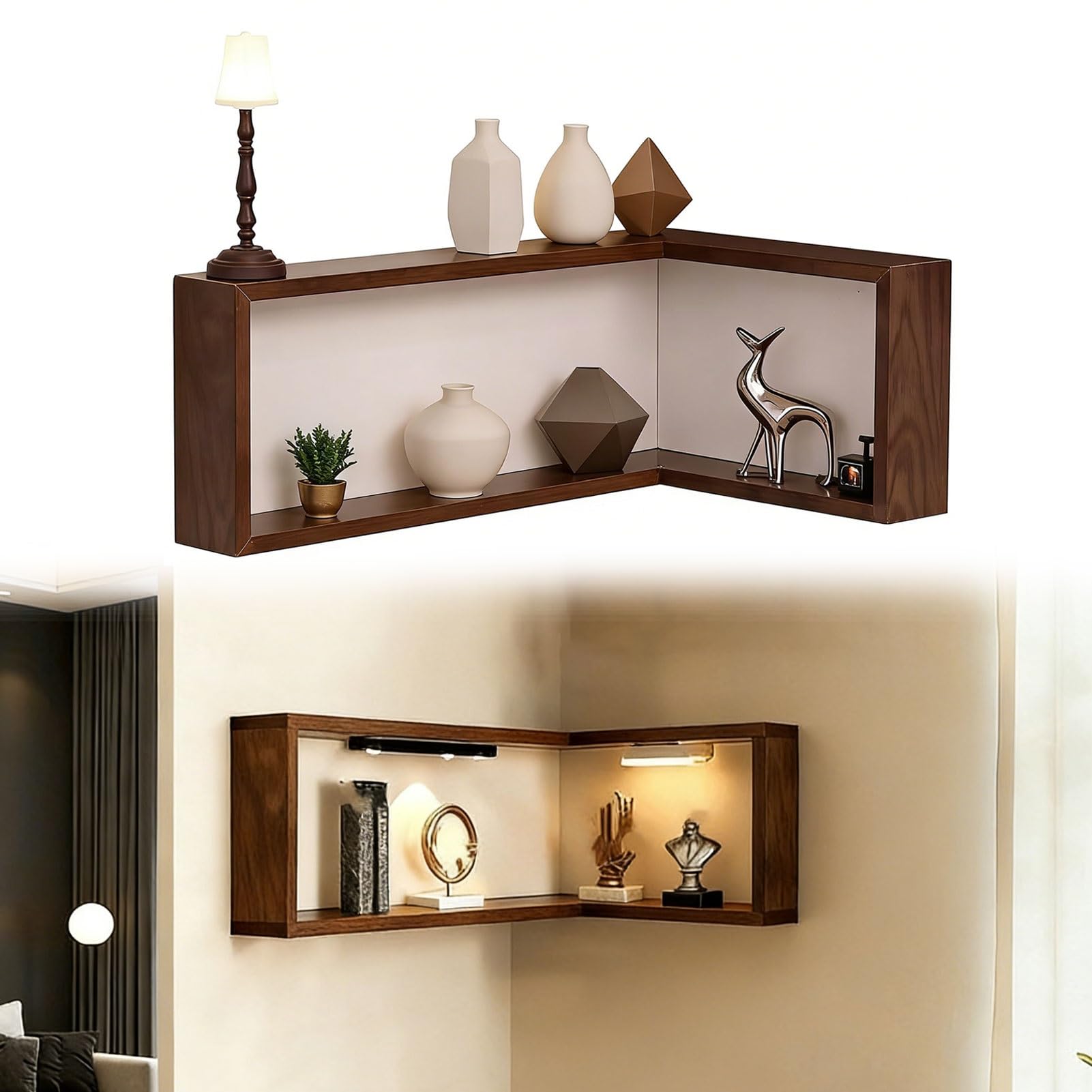 Estantes De Esquina Flotantes, Estante De Esquina De Pared para Decoración De Dormitorio, Estantes De Exhibición Modernos para Plantas Y Libros, Ahorro De Espacio(L-Shape A 30 x 60 x 20 cm,3 Pack)