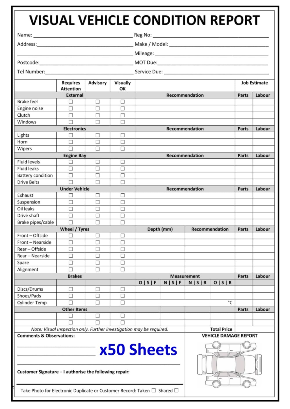 Used Car Visual Inspection Checklist - Vehicle Service Inspection ...