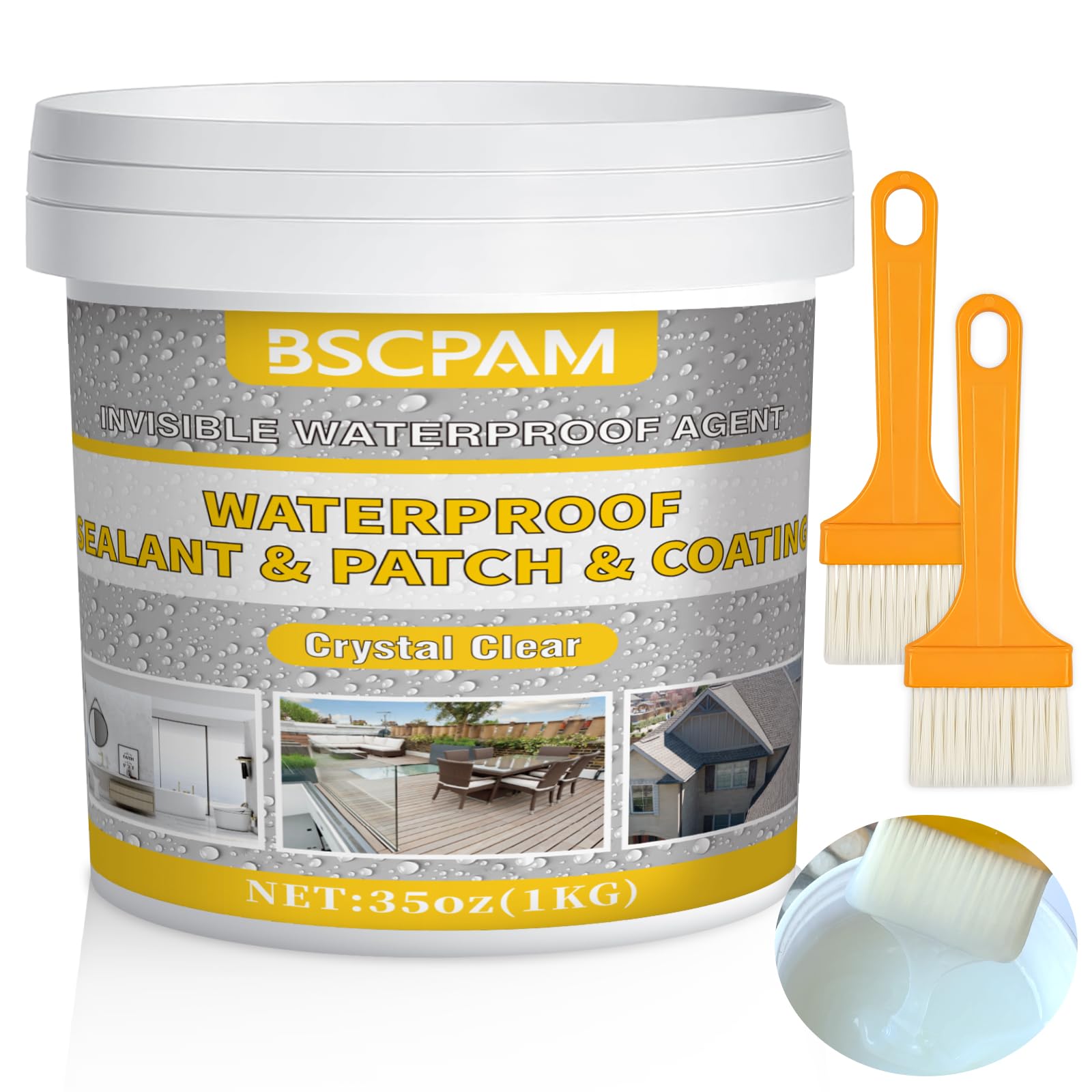 1KG Agent Imperméable Invisible,Membrane d'Étanchéité Waterstop,Joint Etancheite pour l'intérieur et l'extérieur,Waterproof Coating Transparent pour Terrasse,Facade,Toiture et Bain