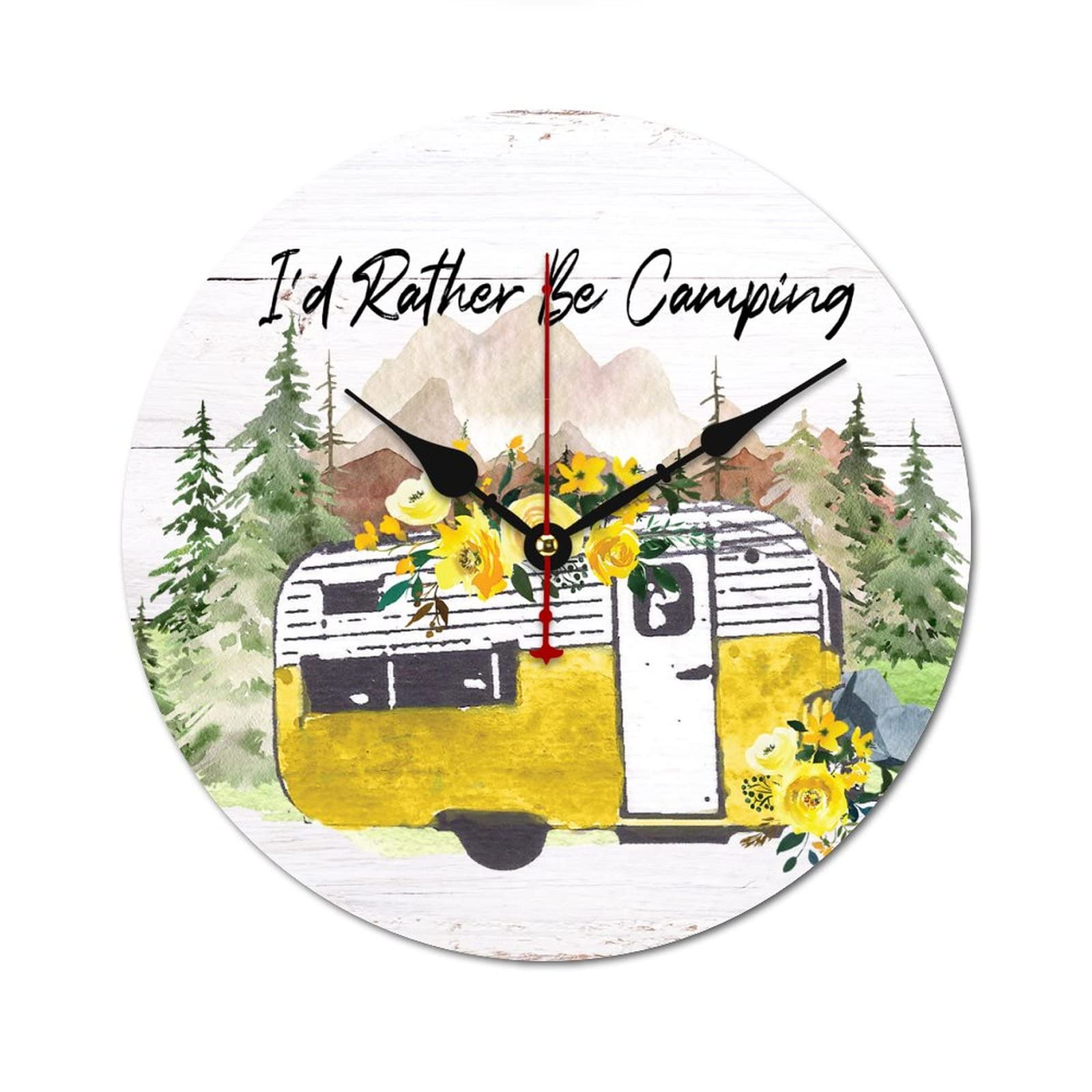Horloge murale silencieuse camping 38x38 cm en bois pour décoration de chalet