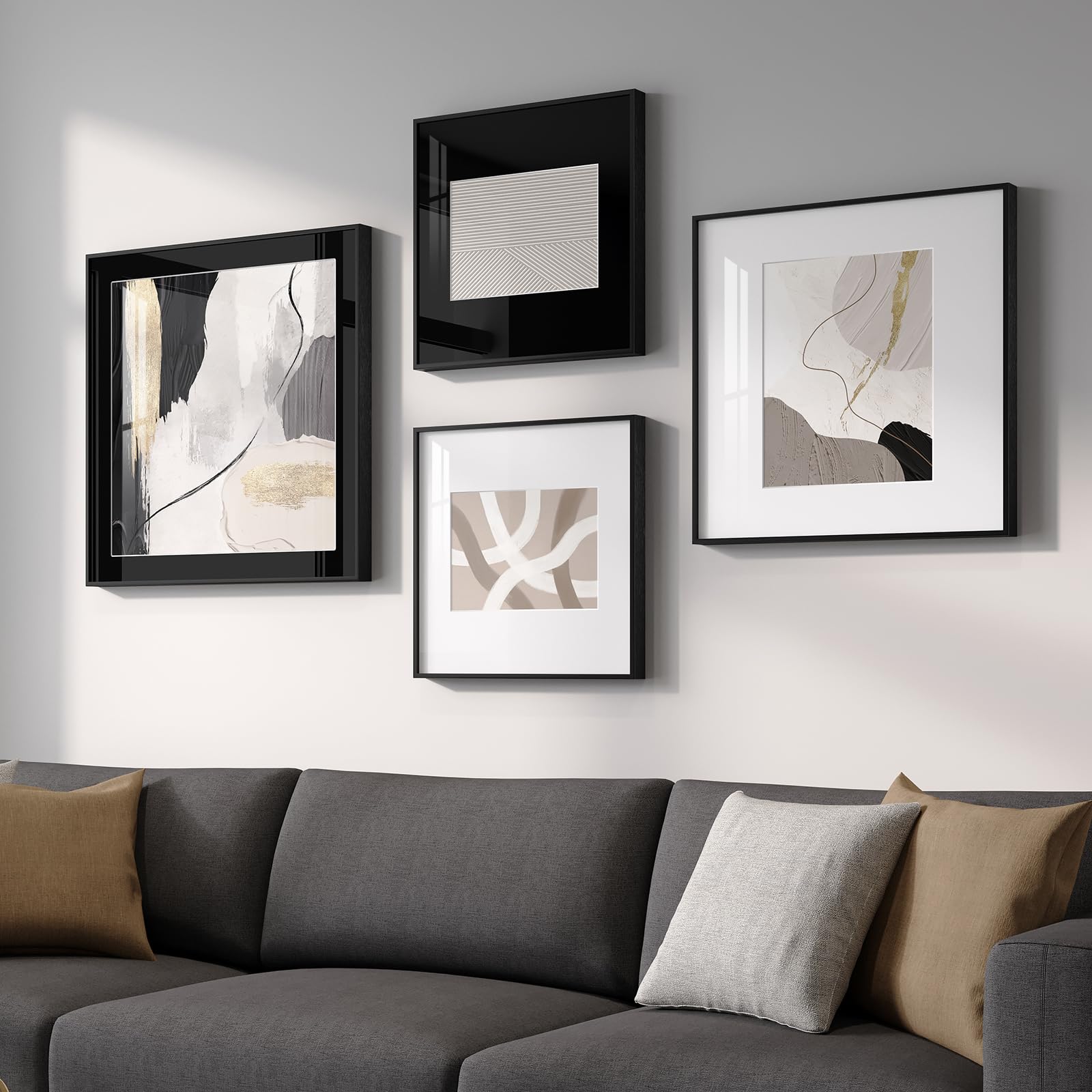 Framed Abstract Wall Art for Living Room, 4 Piece Modern Art Prints Paintings Artwork for Walls, Minimalist Abstract Pictures for Hallway Dining Room