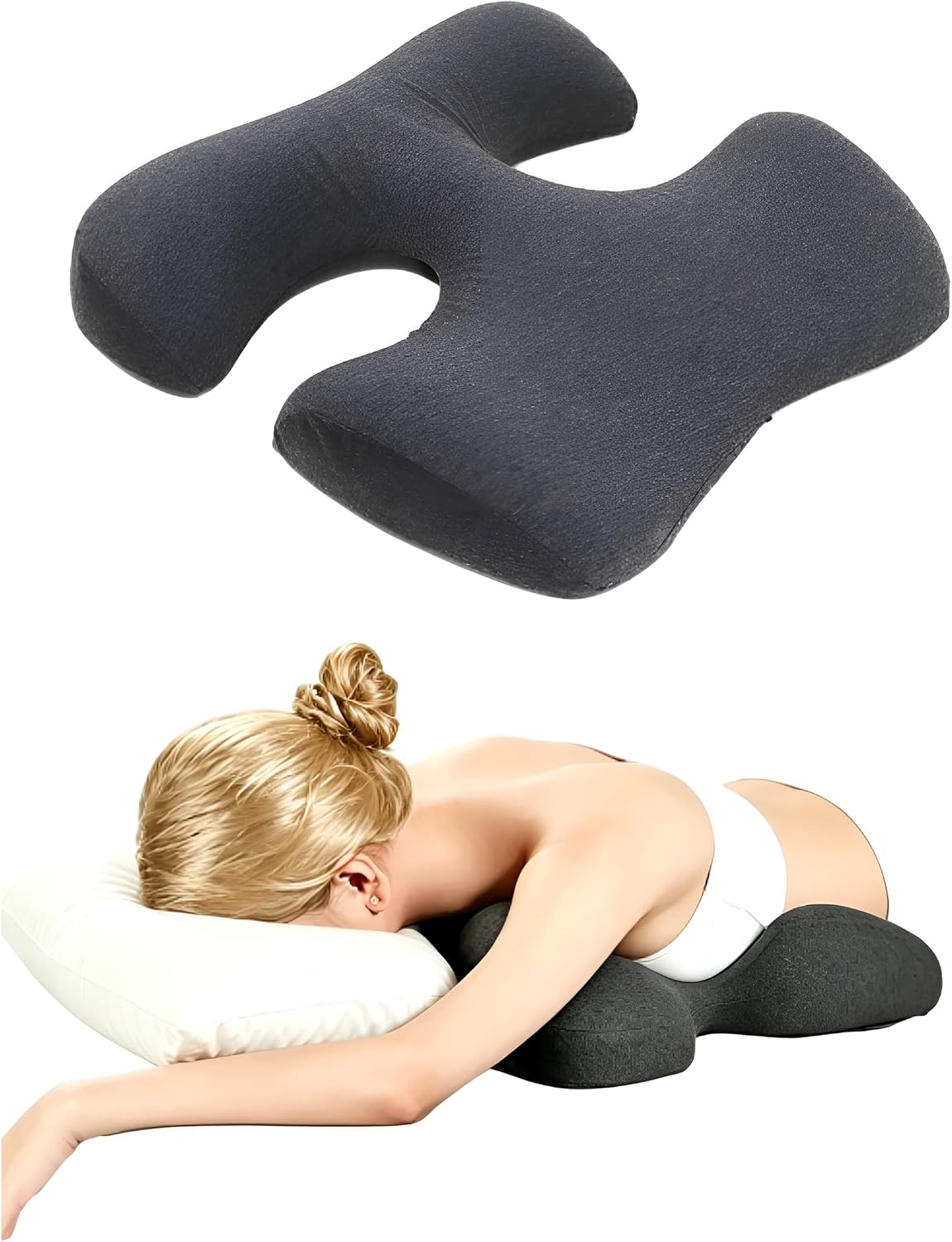 Breast Pillow for Massage, T-Shaped Dark Gray Memory Foam Chest Pillow, Face Down Pillow for Sleeping Massage Bed Spa Mastectomy Recovery