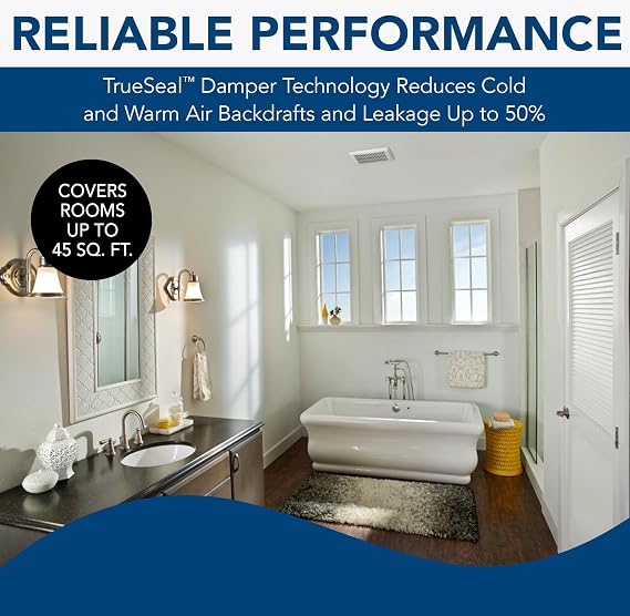Broan-NuTone AE50 Ventilation Fan with Roomside Installation, ENERGY STAR Certified, Ceiling or Wall Mount, 50 CFM, 0.5 Sones, White