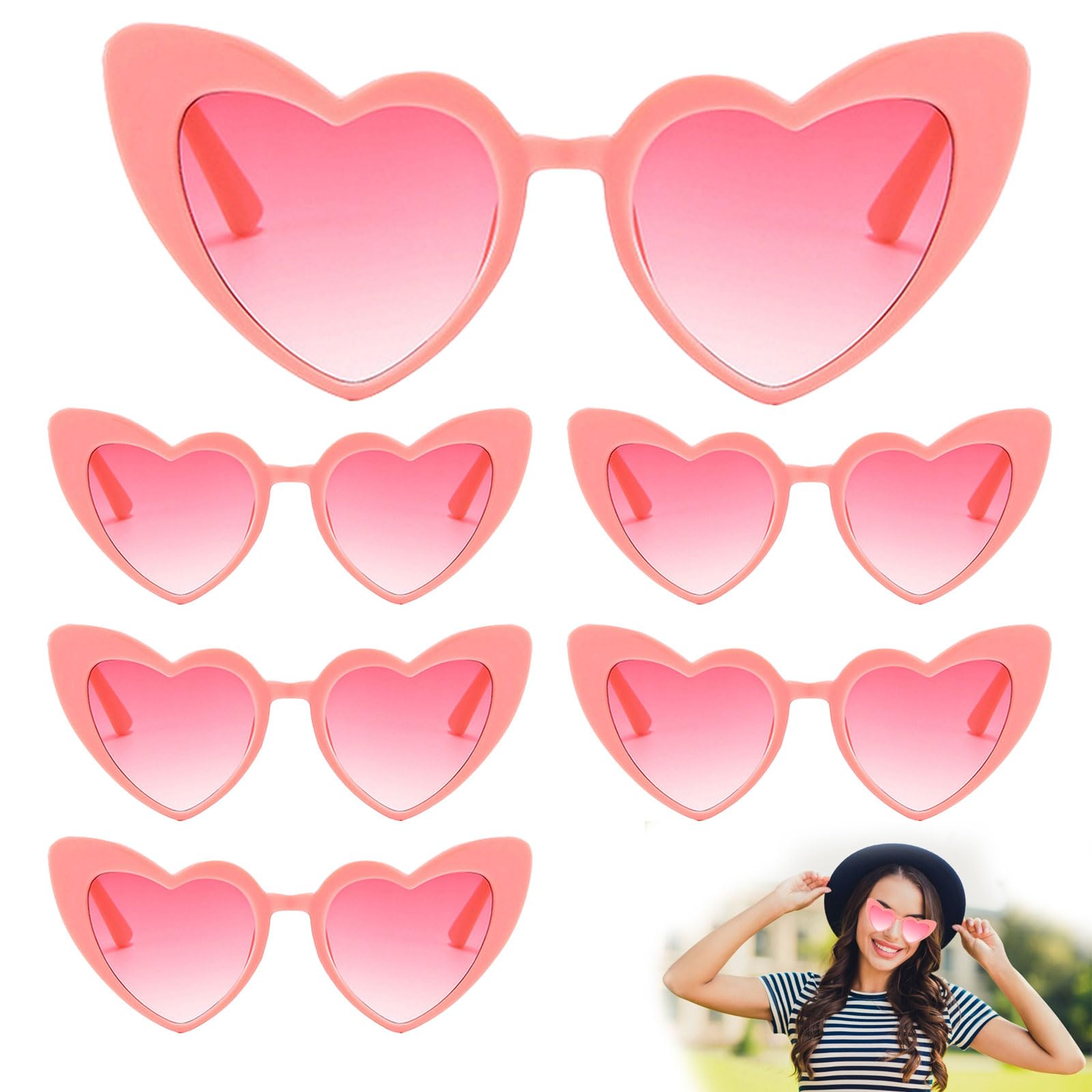 FGen Juego de 6 pares de gafas de sol tintadas transparentes, gafas de corazón en forma de corazón hippie retro, despedida de soltera, para fiesta de cumpleaños, para niños y adultos