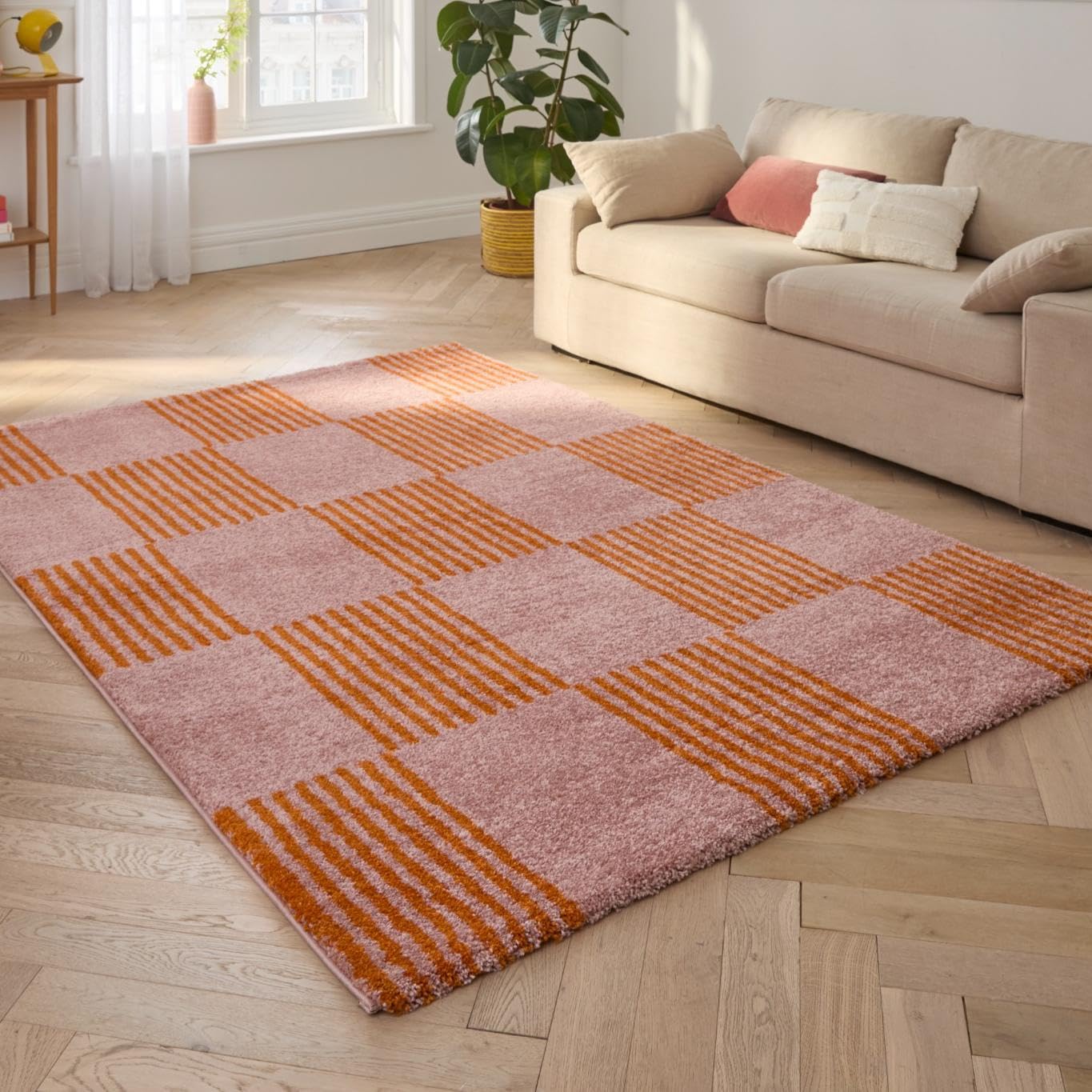 Tapis salon Nazar Tapis géométrique orange et jaune style rétro vintage