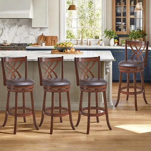 Miniatura 9 de ERGOMASTER Juego de taburetes de bar giratorios de 2 a 26 pulgadas de altura de mostrador, de piel sintética y madera de goma, taburetes giratorios