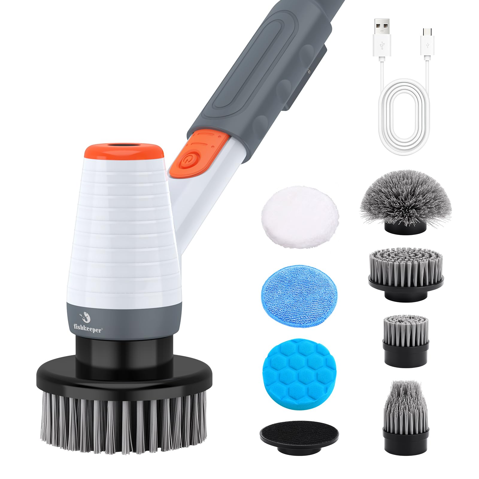 fishkeeper Elektrischer Aquarium Scheibenreiniger mit 8 Aufsätzen, 2500mAh-Akku IPX9 Algen Entfernen Set, 18-100cm Verstellbarer Teleskopgriff, 3 Geschwindigkeiten für Aquarium Reinigung & Haushalt