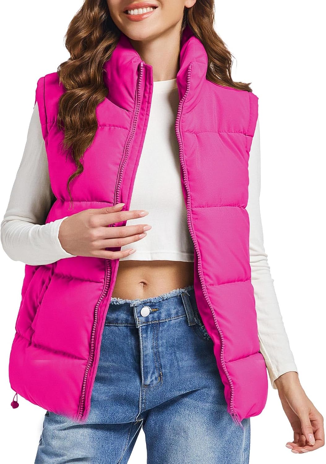 Polu Puffer Vest Women Zip Up Stand Collar Sleeveless Puffer Vests Oversized Padded Gilet Jacket