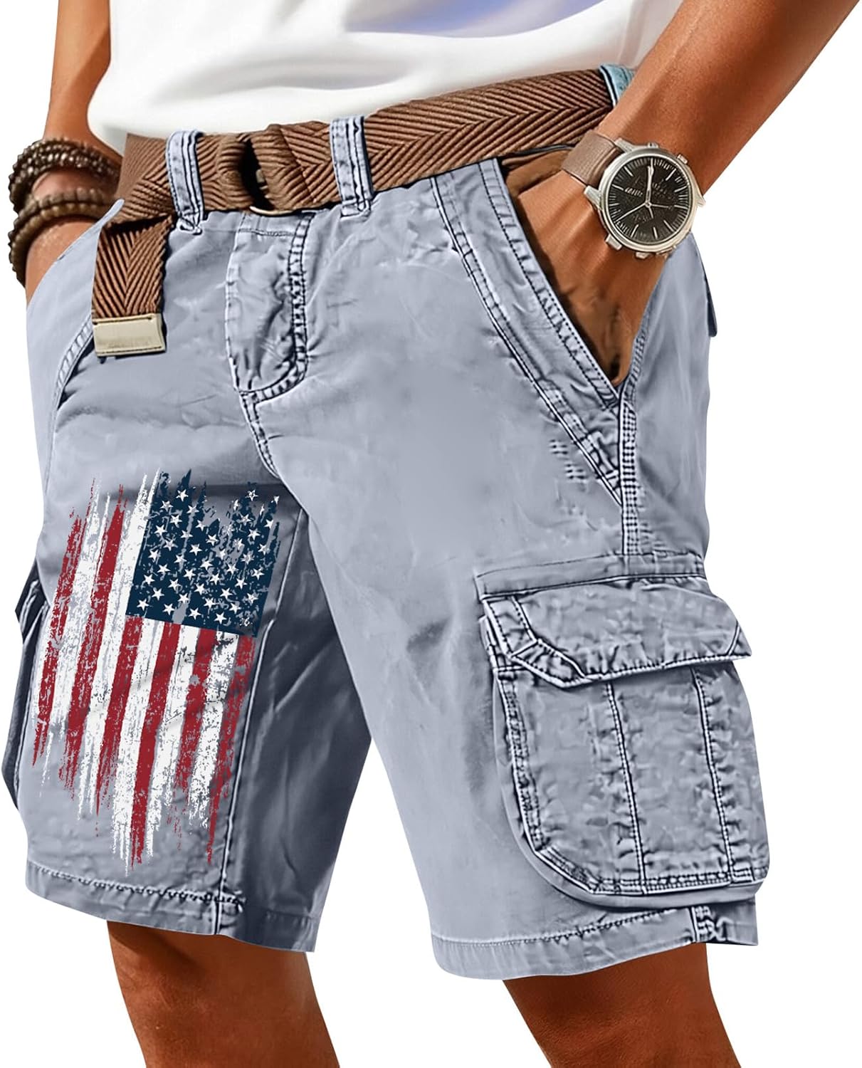 250 Anniversary USA Shorts 1776-2026 Men Vintage American Flag Patriotic Cargo Shorts with Pockets 4th of July Short Pants