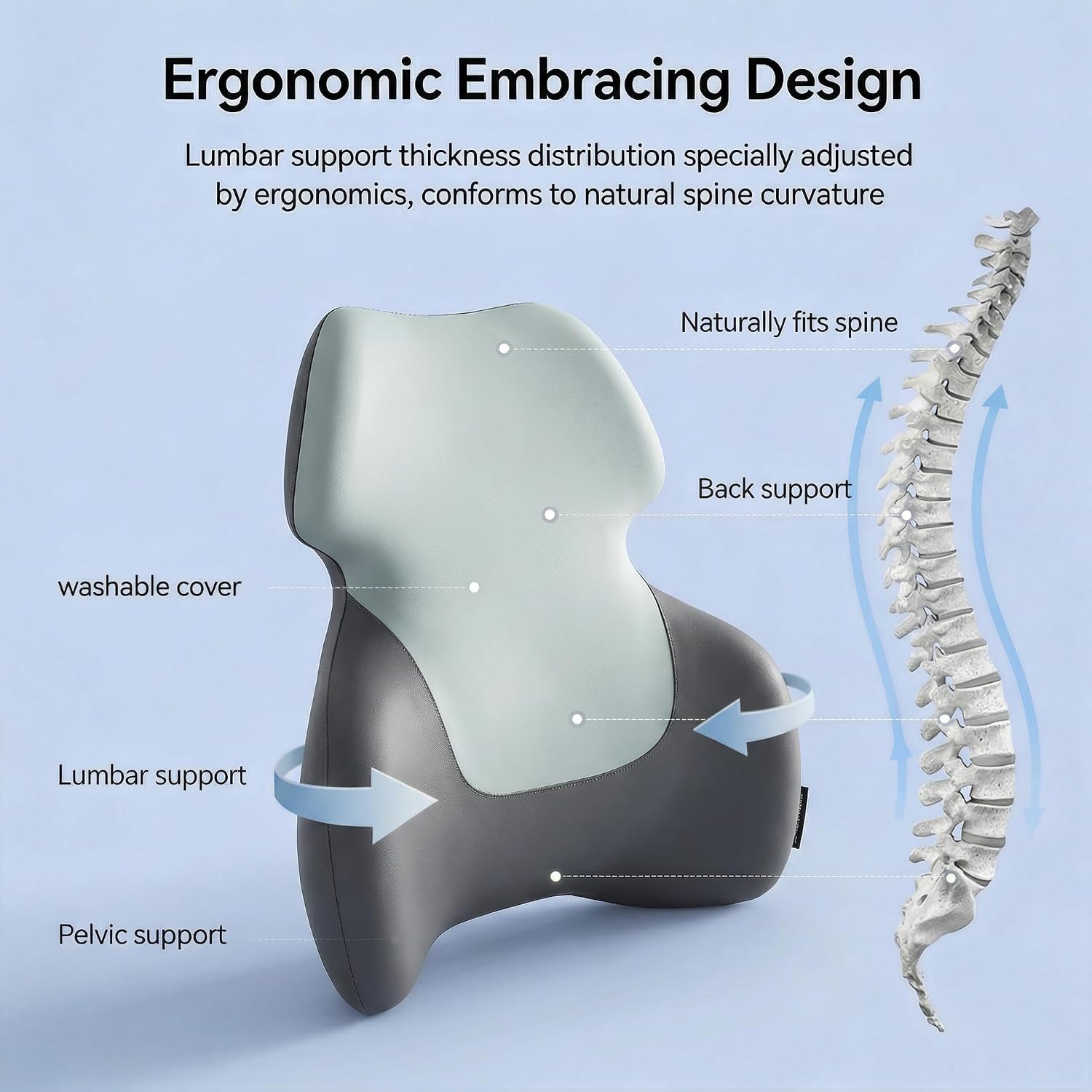 Back Support for Office Chair - Lumbar Support Pillow with Breathable Yoga Fabric - Memory Foam Back Support for Chair, Car & Gaming Seat