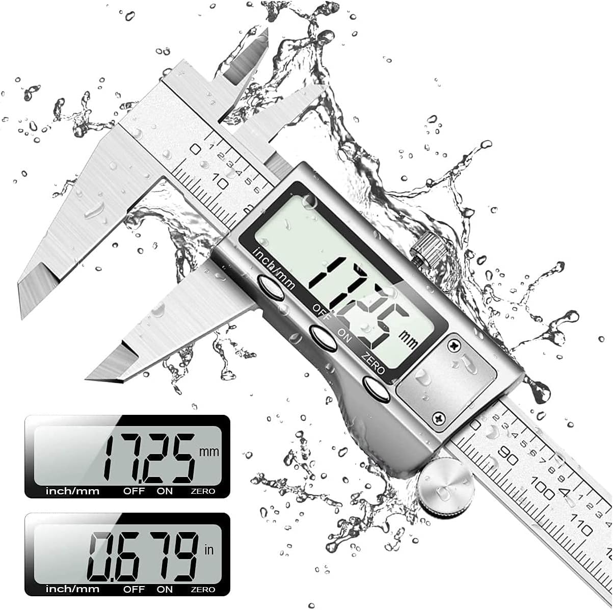 NTECH - Digital Vernier Caliper, Electronic Caliper 150mm With Extra-Large LCD Screen, Digital Precision Measuring Tools Micrometer Stainless Steel Water and Splash Resistant With mm/inch Conversion