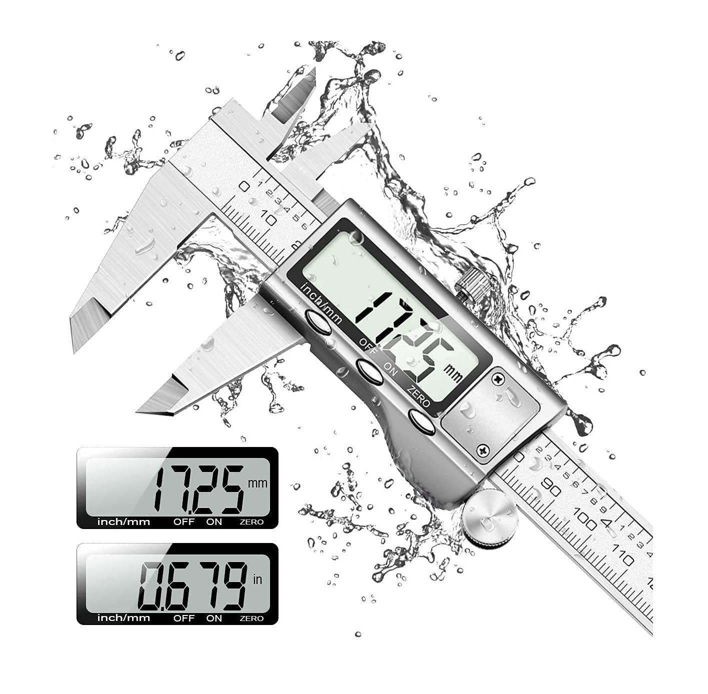 NTECH - Digital Vernier Caliper, Electronic Caliper 150mm With Extra-Large LCD Screen, Digital Precision Measuring Tools Micrometer Stainless Steel Water and Splash Resistant With mm/inch Conversion