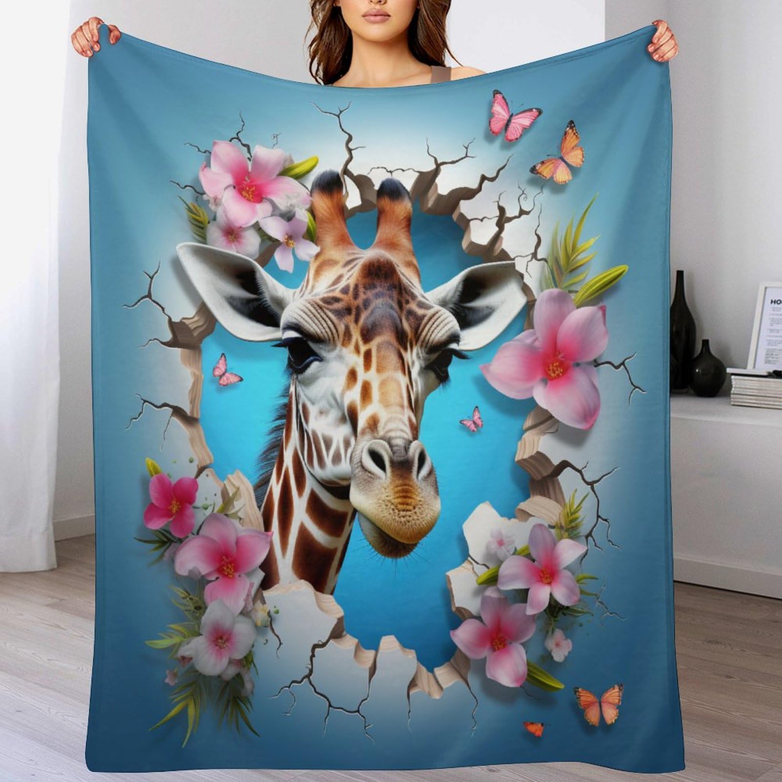 Ggjjtt Cute Giraffe-1 Cute Giraffe Throw Blanket, Super Warm, Flannel, Elegant, Fluffy Decoration Blanket For Sofa, Armchair, Couch And Bed, 130×150Cm