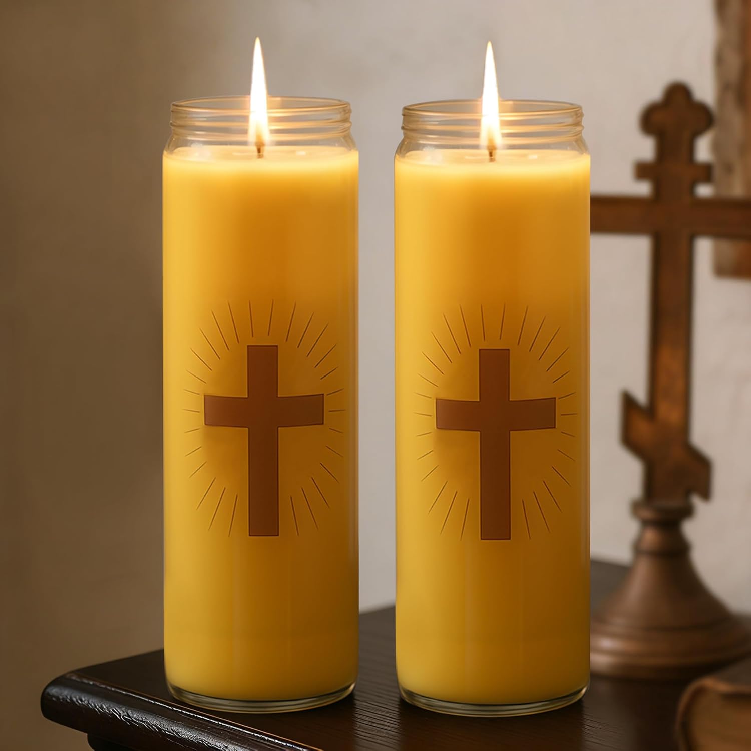 2 Packs Beeswax Catholic Candles, 7 Day Prayer Candles in Glass with 100 Hours Long Burn Time, Honey Fragrance Religious Devotional Candle for Memorials, Vigil, Church