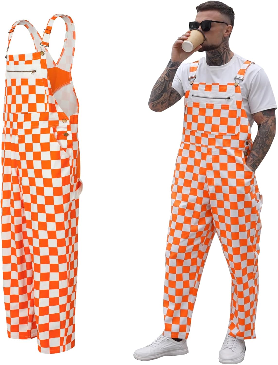 Men Overalls American Flag Overalls Checkered Overall Men Women USA Overall Game Bibs Coveralls Crotch Zipper