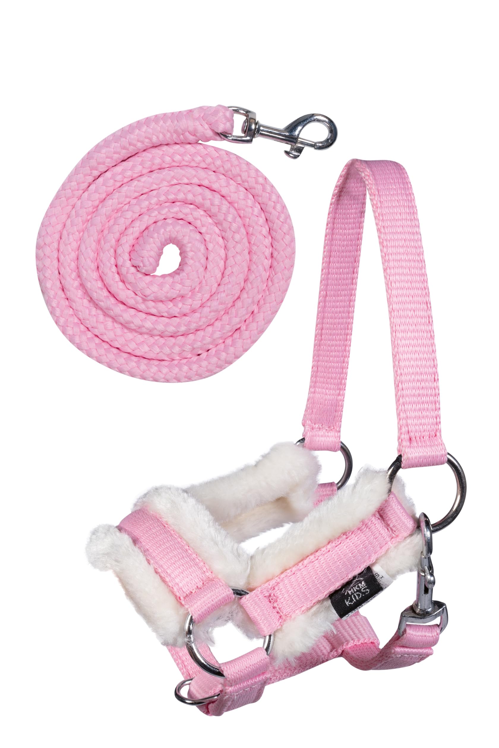 HKM Kids Hobby Horse, Schecke Braun-Weiß, mit Halfter und Führstrick in Rosa, Steckenpferd für Kinder, Pferde Spielzeug