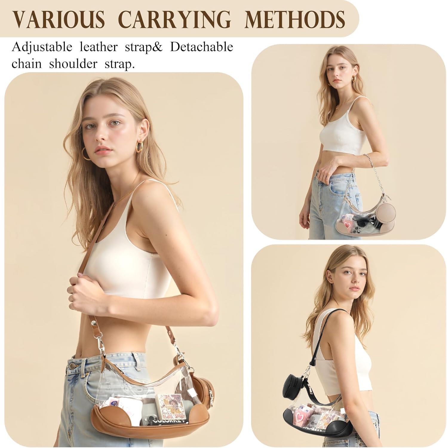 Clear Bag for Stadium Events, Clear Purse for Women Concert Crossbody, PVC Shouler Bags with Coin Purse - Image 3