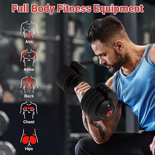 Miniatura 2 de Rovibek Juego de 2 mancuernas ajustables de 3 a 52 libras, pesas ajustables rápidas con asas antideslizantes y bandeja, juego de mancuernas 5 en 1