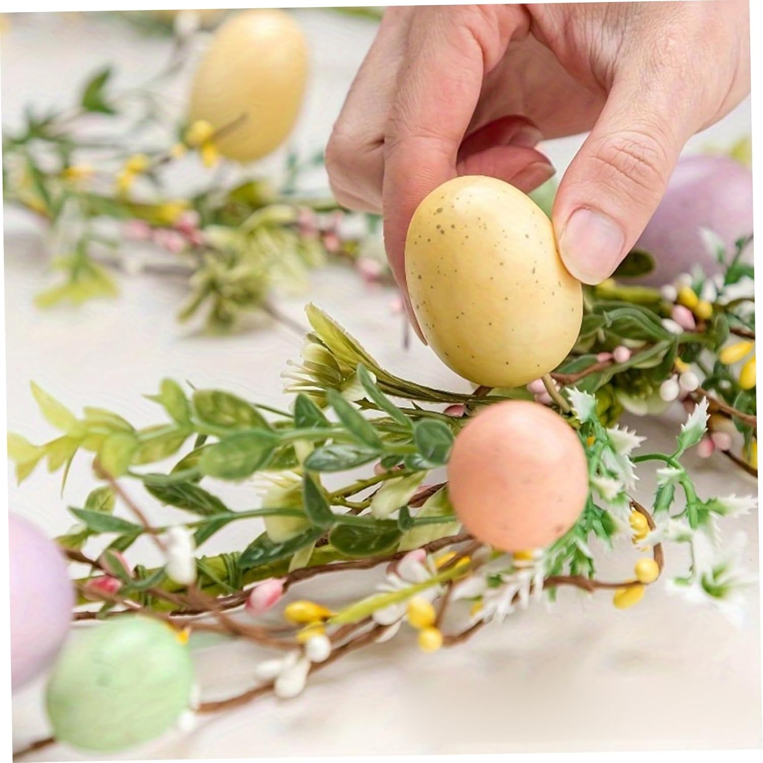 Easter Garland 5.6-5.9ft Easter Wreaths for Front Door with Colorful Eggs and Berries Spring Garland for Rustic Mantle Arch Home Table Tree Decoration