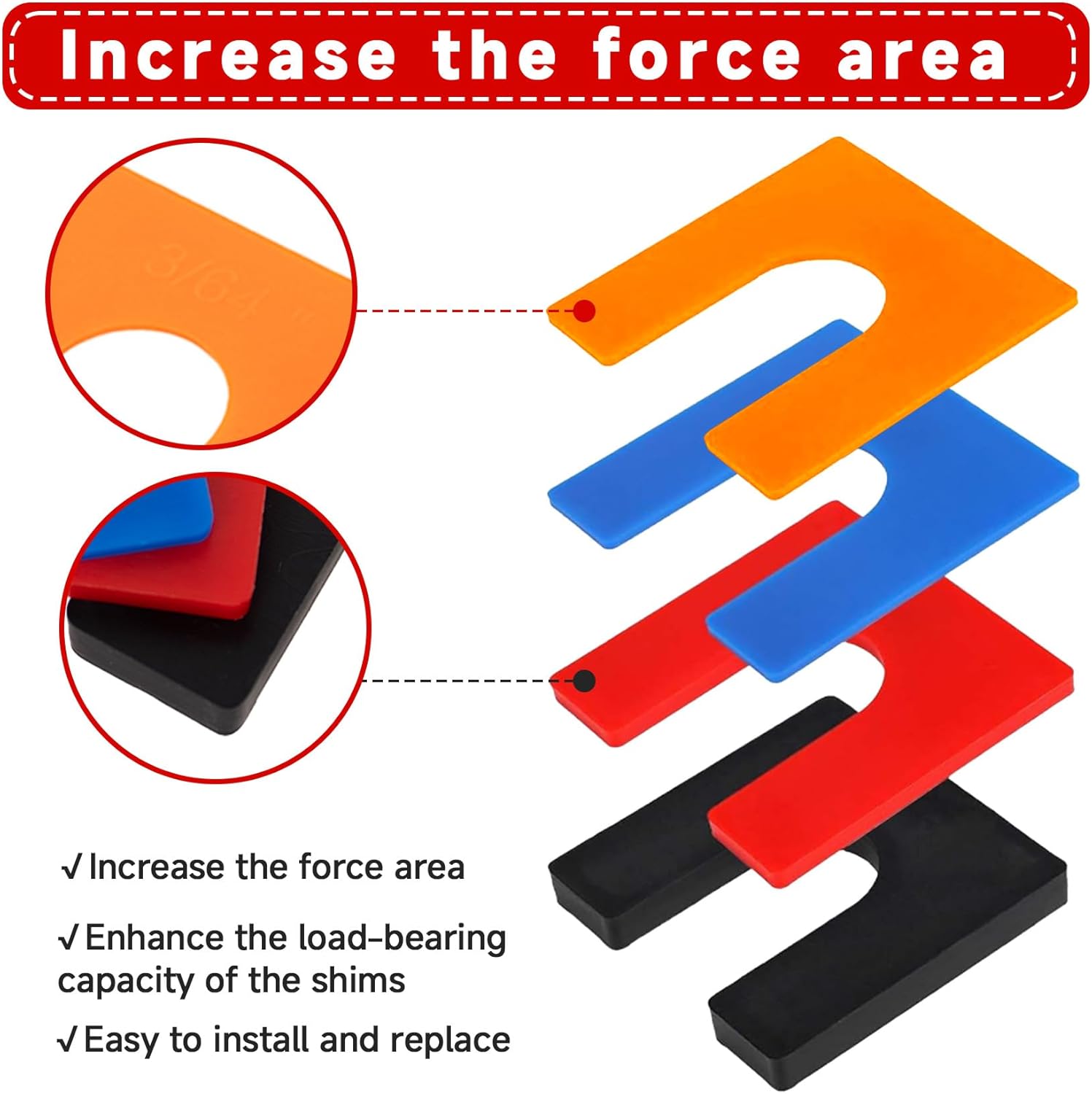 96 Pcs Car Lift Auto Leveling Shim Install Kit for 2 Post 4 Post Car Lift Precise Leveling Installation, 4/5" Opening Shims Fit for 3/4" Anchor Bolt (1/16" Blue, 1/8" Red, 1/4" Black, 3/64" Orange)