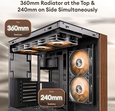 Okinos Genuine Walnut Wood PC Case, Pre-Installed 4 x 120mm ARGB & PWM Fans, Type-C Port, Panoramic View Tempered Glass Side Panel, Black, ATX Case, Mid-Tower, Mirage 6