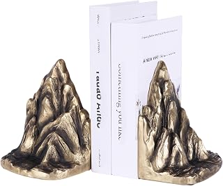 SHENGTIAN Mountain Bookends Set of 2, Antique Brass Resin Book Holders