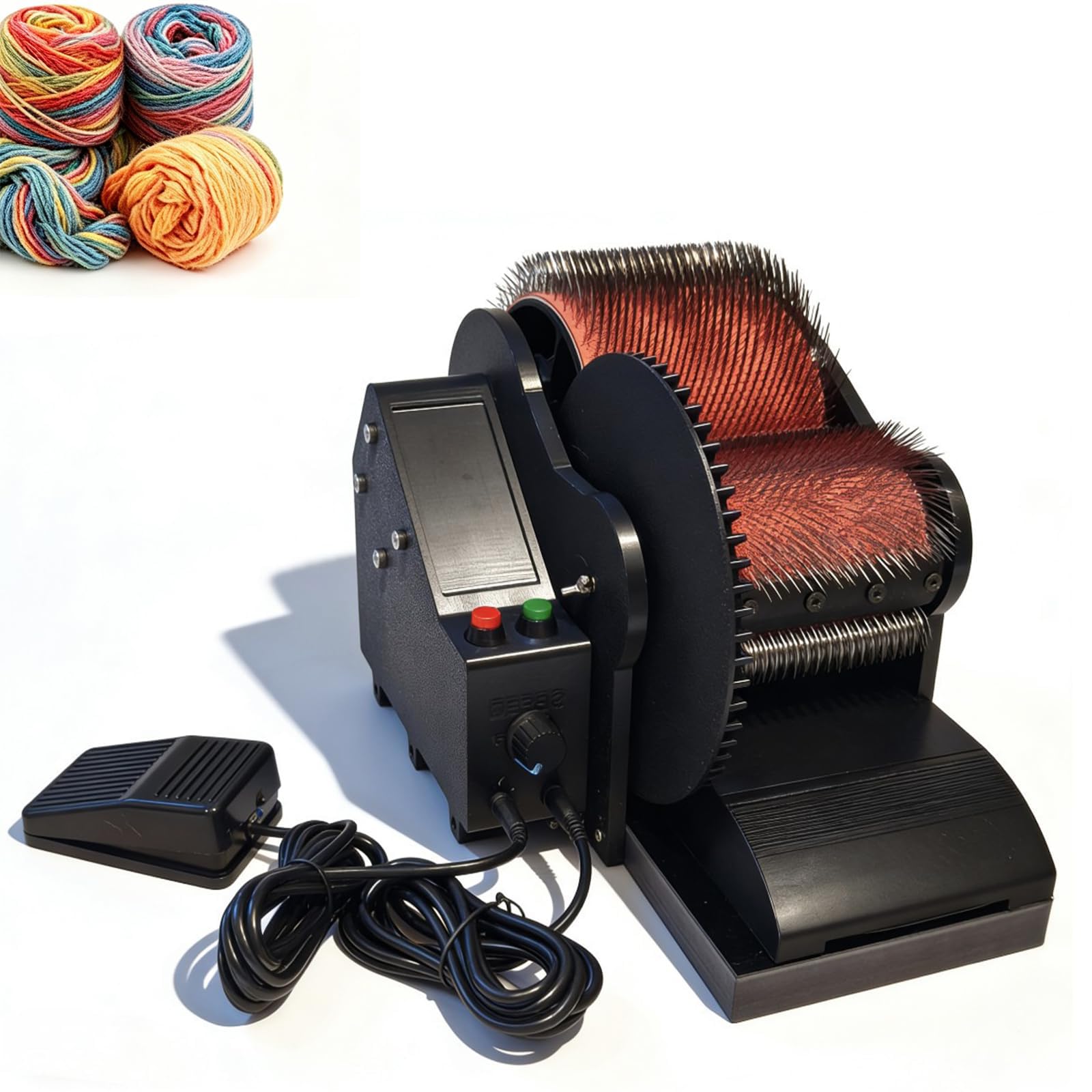 Jybnbbe As Shown Electric Wool Carding Machine For Diy Felt Spinning, Adjustable Speed Drum Carder With Foot Pedal, Premium Needle Cloth For Combing Blending