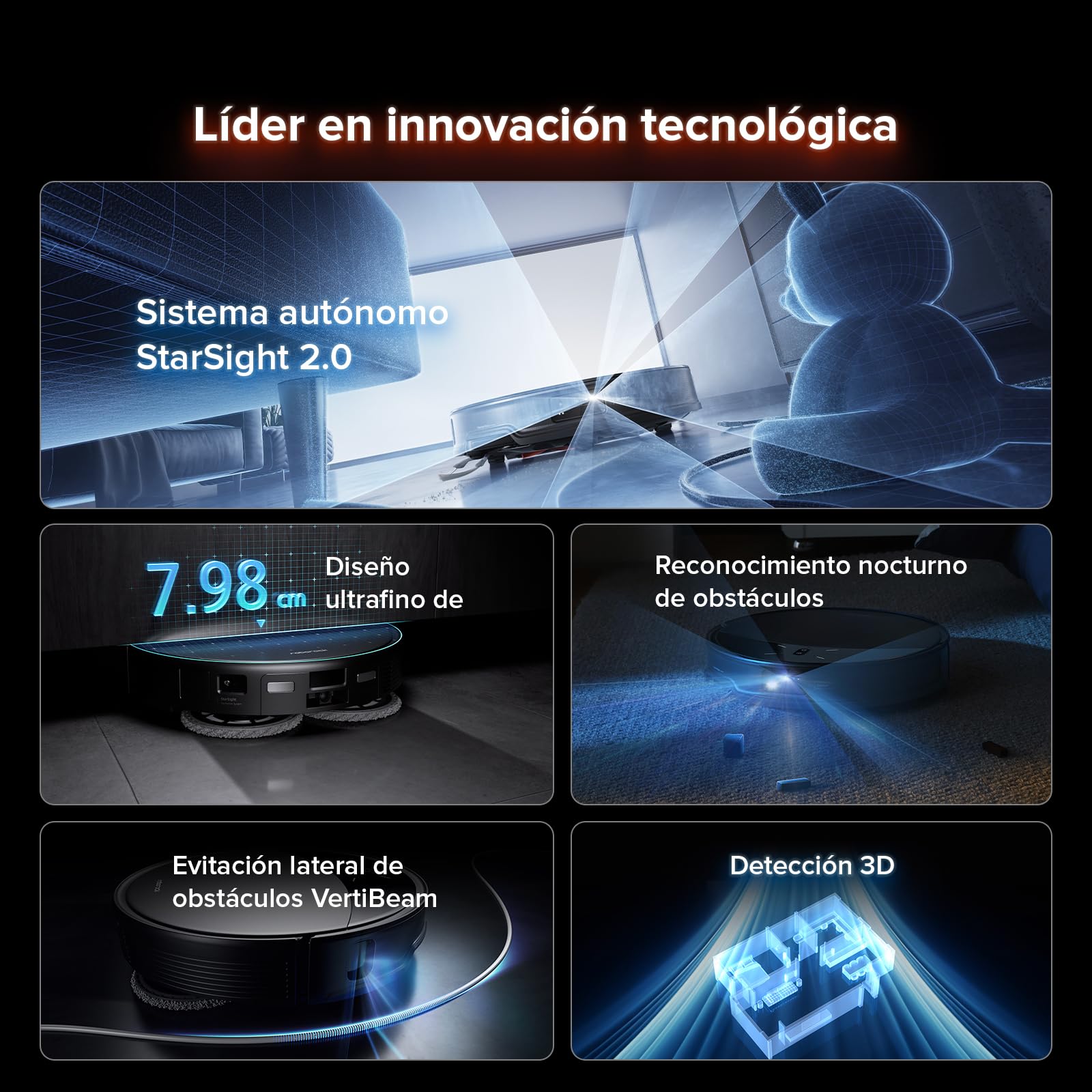 roborock Saros 10R Set Robot Aspirador 22000Pa Succión con mopa, Cuerpo Ultrafino de 7,98 cm, Obstáculo Extremo de 4 cm, Sin enredos, Vaciado Automático, Secado con Aire Caliente, Negro