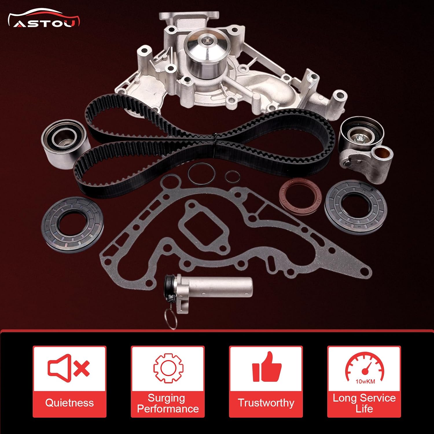 Timing Belt Kit w/Water Pump Fit for Toyota for Land Cruiser 4.7L 1998-2007 for Toyota for Tundra 4.7L 2000-2009 for Lexus for GS400 4.0L 1998-2000 Replace Timing Belt OEM - TS26298