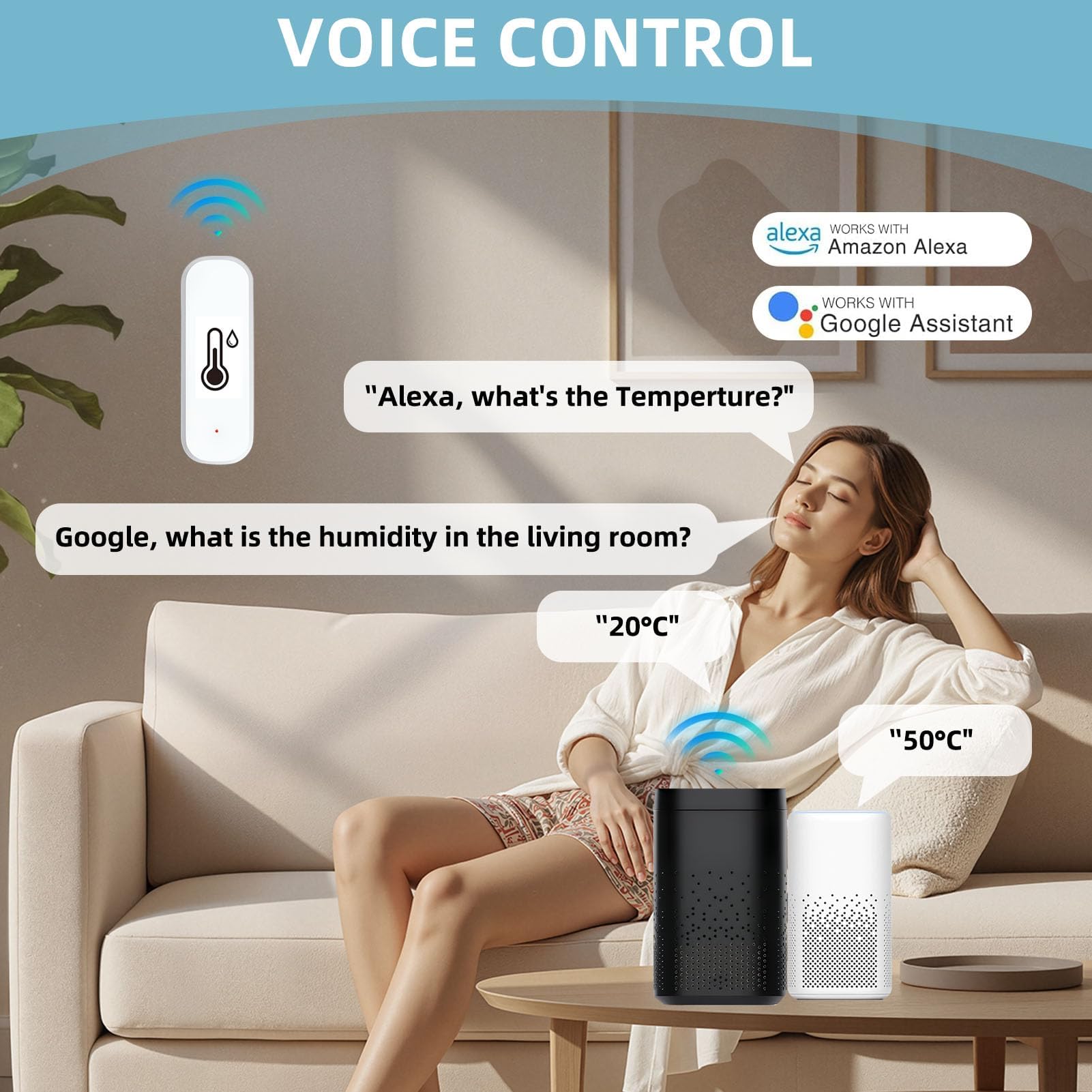 Thermomètre Hygromètre Connecté WiFi pour Intérieur et Extérieur Mini Thermomètre Connecté Wifi avec Smart Life/Tuya APP Mini Compatible Alexa Google Home pour Température Interieur et Humidité
