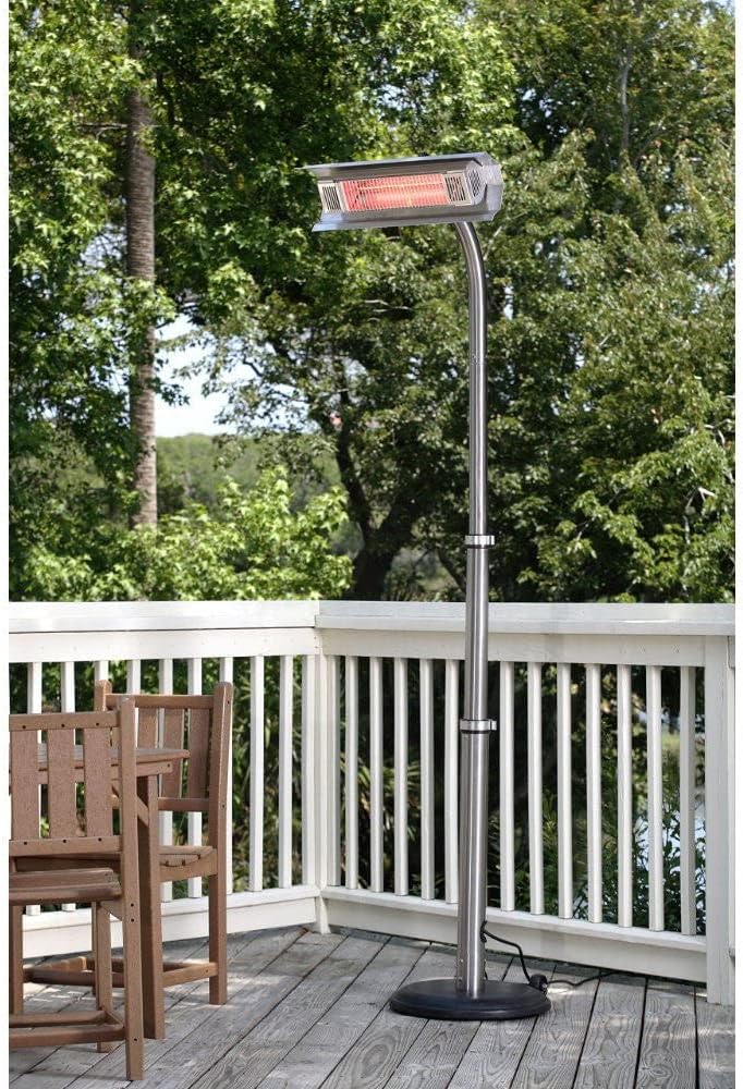 Fire Sense 02117 Telescoping Offset Pole Mounted Infrared Patio Heater With Wheels 1500 Watt Indoor Outdoor Powder Coated Steel Tip over Protection System Cover Included - Stainless Steel