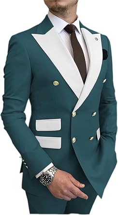 2 Piece Mens Suit Slim Fit Double Breasted Suit for Men, Suit Tuxedo Blazer Pants Suits Set for Wedding